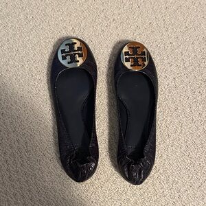 Tory Burch Black Flats with Gold Accents